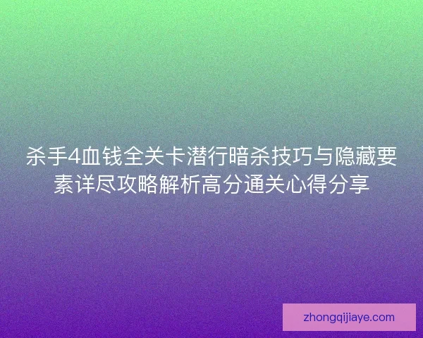 杀手4血钱全关卡潜行暗杀技巧与隐藏要素详尽攻略解析高分通关心得分享